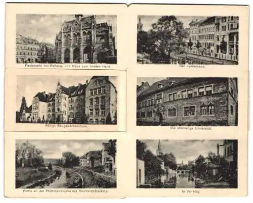 Klapp-AK Erfurt, Blick vom Petersberg, Fischmartk mit Rathaus, Junkersand, ehemalige Universität