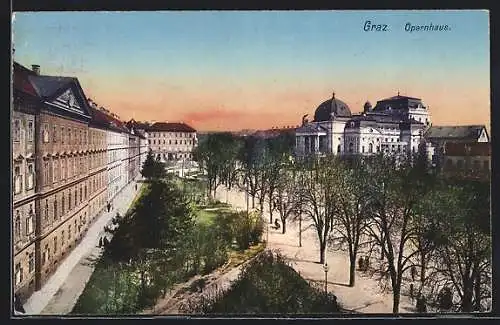 AK Graz, Blick über die Promenade zum Opernhaus