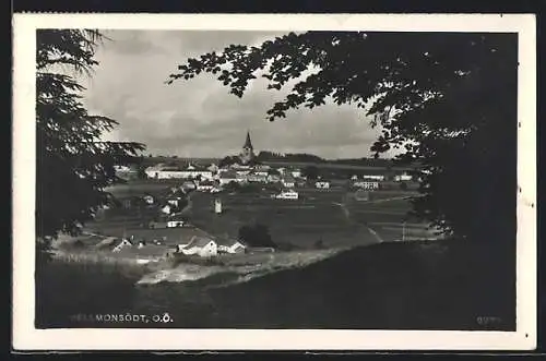 AK Hellmonsödt /O.-Ö., Ortsansicht vom Waldrand aus