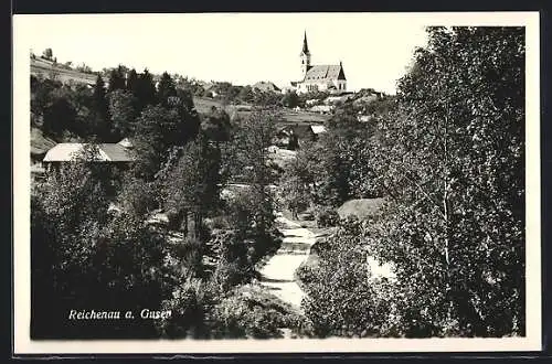 AK Reichenau a. Gusen, Teilansicht mit prominenter Kirche