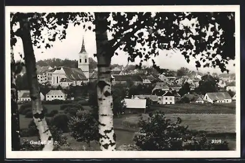 AK Gmünd, Teilansicht mit Kirche und Bäumen