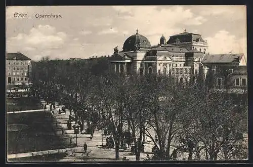 AK Graz, Blick über die Bäume zum Opernhaus