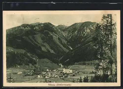 AK Aflenz /Steiermark, Ortsansicht mit Kirche aus der Ferne