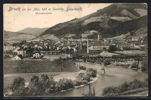 AK Bruck a. d. Mur, Ortsansicht von der Flussbiegung aus