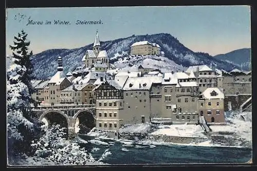 AK Murau /Steiermark, Teilansicht mit Kirche im Winter