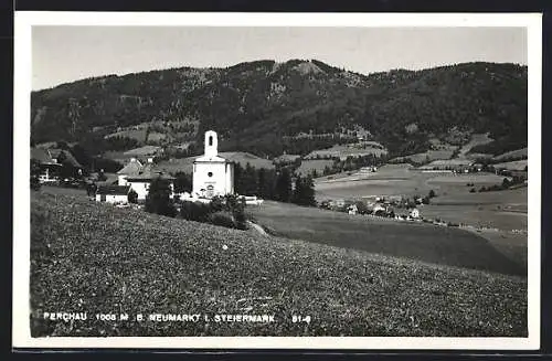 AK Perchau b. Neumarkt, Ortspartie mit Kirche