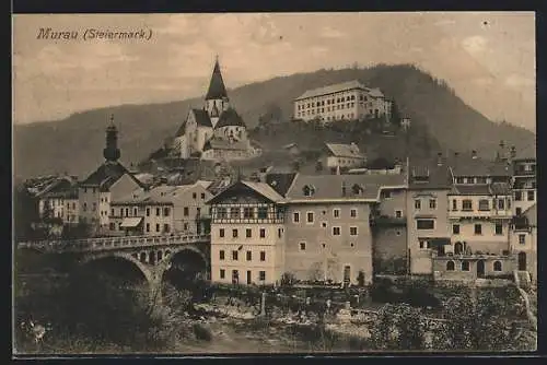 AK Murau /Steiermark, Ortspartie mit Kirche