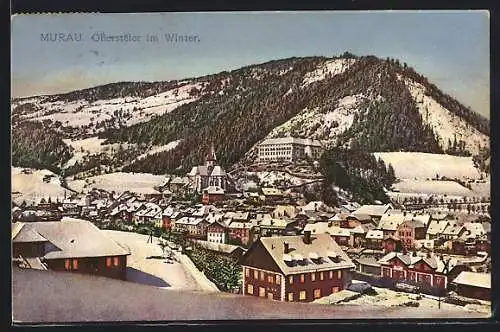 AK Murau, Ortsansicht mit Obersteier im Winter