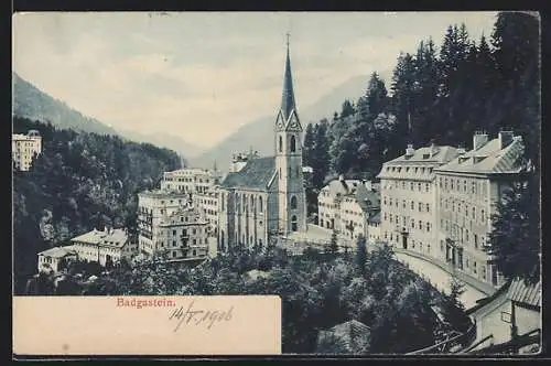 AK Badgastein, Panorama mit Kirche