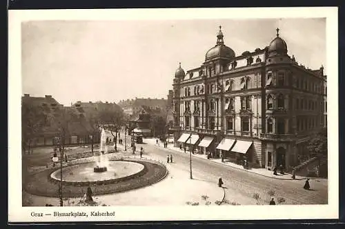 AK Graz, Strassenbahn am Bismarckplatz, Hotel Kaiserhof