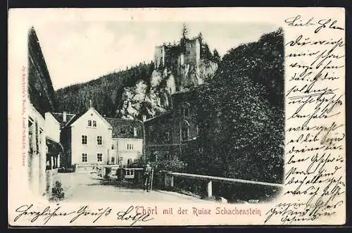 AK Thörl, Ortspartie mit der Ruine Schachenstein