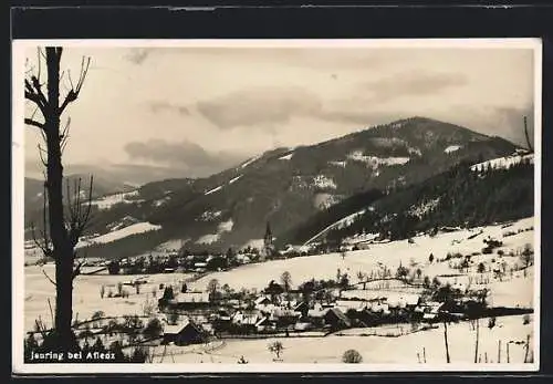 AK Jauring bei Aflenz, Teilansicht mit Kirche im Schnee