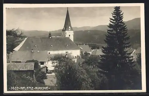 AK Aflenz, Teilansicht mit Kirche und Bergpanorama
