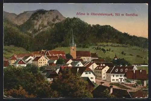 AK Aflenz, Ortsansicht mit Bergblick