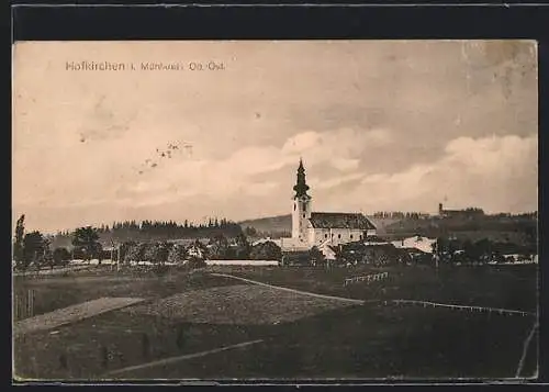 AK Hofkirchen i. Mühlkreis, Ortsansicht mit Kirche und Feldern