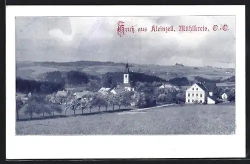 AK Kleinzell im Mühlkreis, Teilansicht mit Kirche