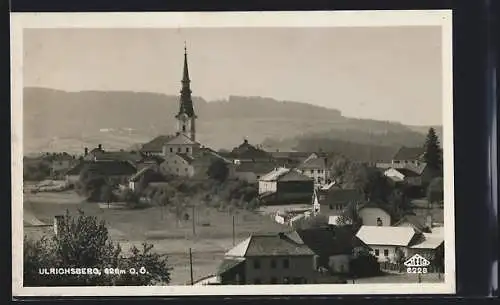 AK Ulrichsberg, Ortsansicht mit Kirche aus der Vogelschau