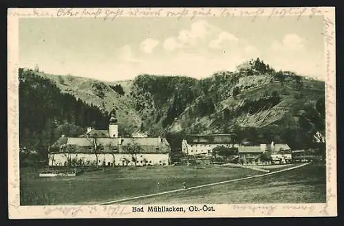 AK Bad Mühllacken, Ortspanorama mit Blick auf den Hang
