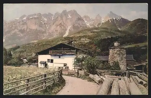 AK Werfen, Teilansicht mit Bergpanorama