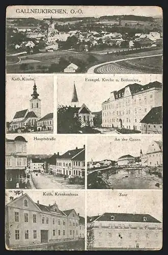 AK Gallneukirchen, Panorama, evangel. Kirche Bethanien, Hauptstrasse, a. der Gusen & Zoar