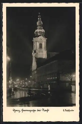 AK Graz, Herrengasse mit Kirche bei Nacht