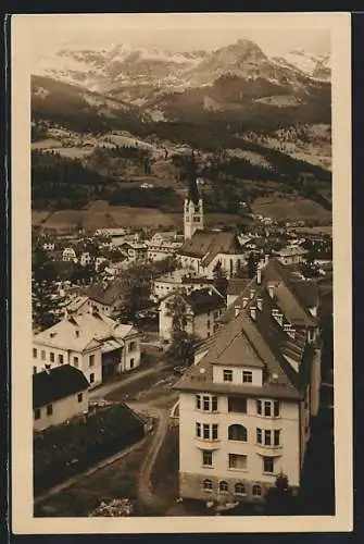 AK Hofgastein, Ortsansicht vor Bergpanorama