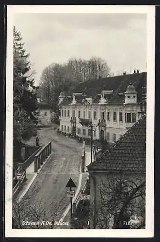 AK Schrems, Schloss mit Brücke aus der Vogelschau
