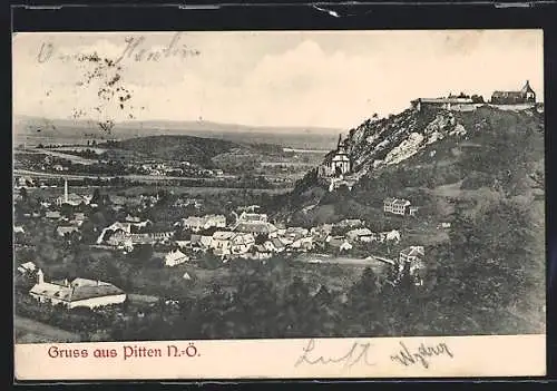 AK Pitten /N.-Oe., Teilansicht mit Kirche