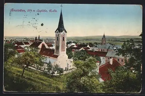 AK Amstetten, Totalansicht mit Blick auf die Kirche