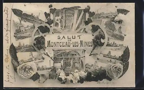 AK Montceau-les-Mines, Viele Ansichten aus dem Ort