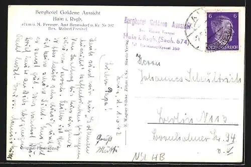 AK Hain /Rsgb., Berghotel Goldene Aussicht