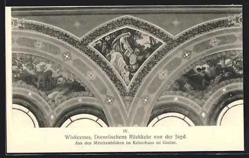 AK Goslar, Wandgemälde im Kaiserhaus, Wislicenus, Dornröschens Rückkehr von der Jagd
