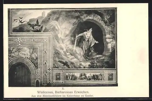 AK Goslar, Wandgemälde im Kaiserhaus, Wislicenus, Barbarossas Erwachen