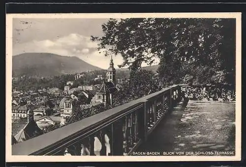 AK Baden-Baden, Blick von der Schloss-Terrasse mit Kirche