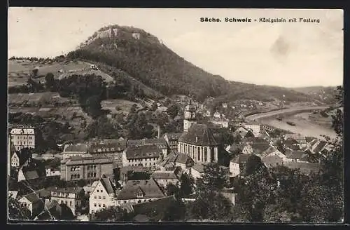 AK Königstein /Sächs. Schweiz, Teilansicht mit Festung