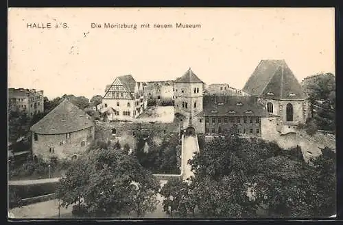 AK Halle a. S., Die Moritzburg mit neuem Museum