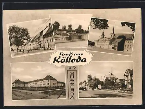 AK Kölleda /Kr. Sömmerda, Kirche, Schwimmbad, Strassenpartie