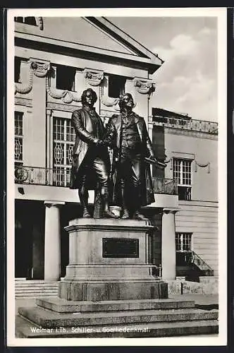 AK Weimar i. Th., Am Schiller- u. Goethedenkmal