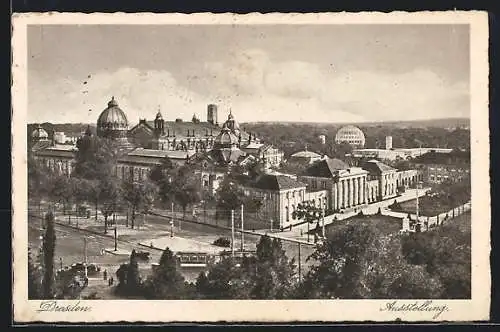 AK Dresden, Ausstellung mit Strassenbahn