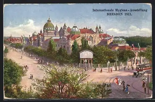 AK Dresden, Strassenpartie am Ausstellungspalast