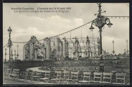 AK Bruxelles, Exposition de Bruxelles 1910, l'incendie des 1910, les derniers vestiges du palais de la Belgique