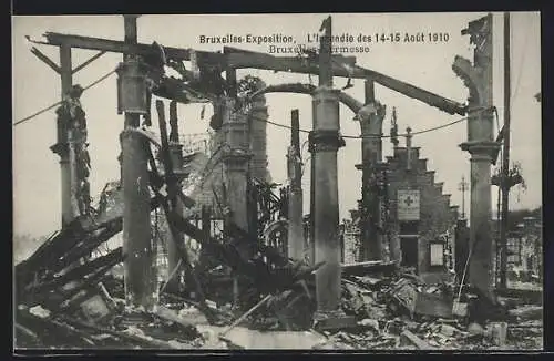 AK Bruxelles, Exposition 1910, L`incendie