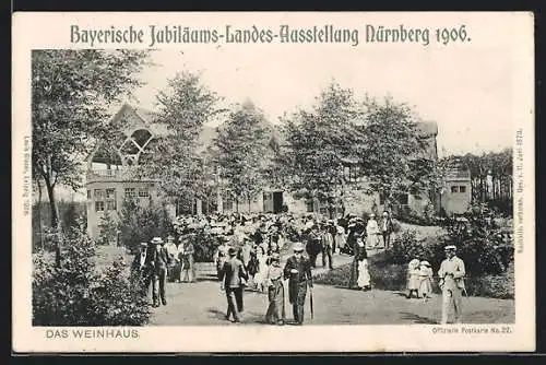 AK Nürnberg, Bayerische Jubiläums-Landes-Ausstellung 1906, Besucher am Weinhaus