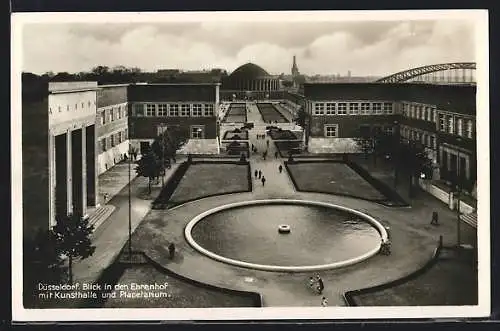 AK Düsseldorf, Blick in den Ehrenhof mit Kunsthalle und Planetarium