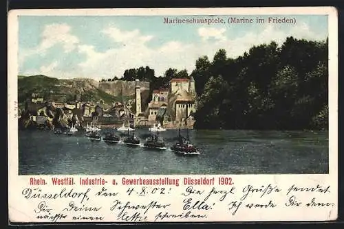 AK Düsseldorf, Rhein. Westfäl. Industrie- u. Gewerbeausstellung 1902, Marineschauspiele