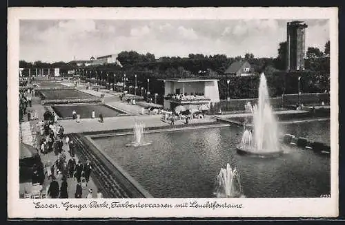 AK Essen, Gruga-Park, Farbenterrassen mit Leuchtfontaine, Ausstellung