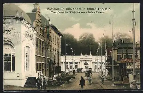 AK Bruxelles, Exposition Universelle 1910, Vues d'ensemble Pavillon Anvers et Maison Rubens