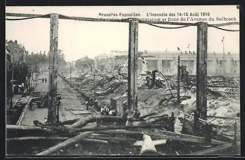 AK Bruxelles, Exposition 1910, Les ruines du Palais de l'Alimentation et front de l'Avenue du Solbosch