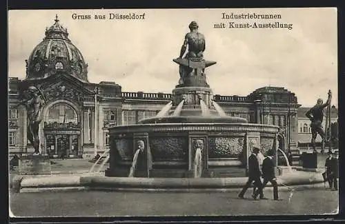 AK Düsseldorf, Industriebrunnen mit Kunst-Ausstellung