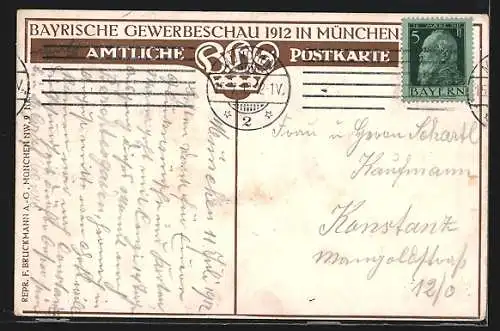 Künstler-AK Claus Bergen: München, Bayrische Gewerbeschau 1912, Laubeneingang mit Theater-Cafe
